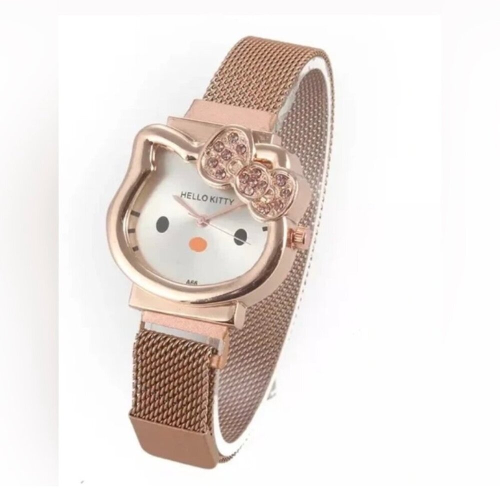 HELLO KITTY ROSE GOLD Mesh Band Quartz Watch, magnetic clasp